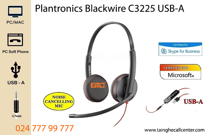 Plantronics Blackwire C3225 USSB-A tai nghe tốt cho nhân viên văn phòng