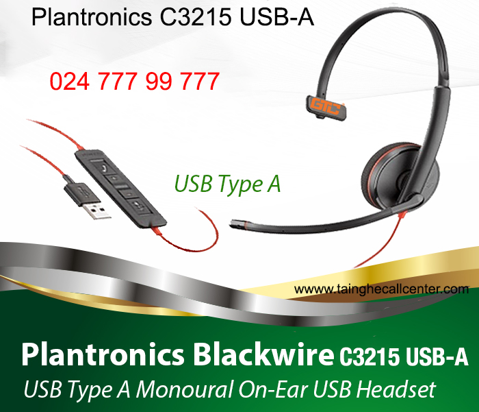 Plantronics Blackwire C3215 USB-A với micrô khử tiếng ồn cho điện thoại PC chất lượng cao
