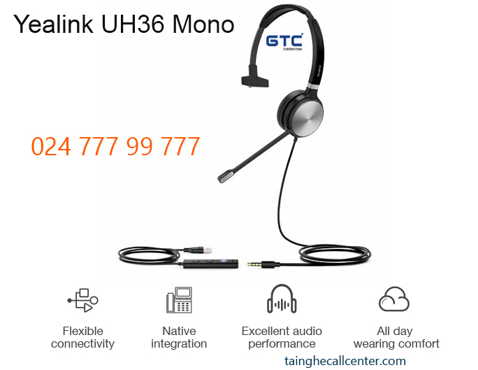 Tai nghe Yealink UH36 mono linh hoạt , đa dạng, kết nối mọi thiết bị