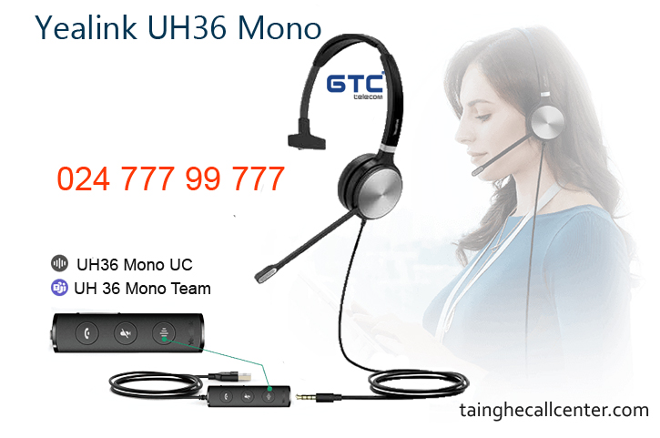 Yealink UH36 mono dòng tai nghe chuẩn USB lý tưởng cho Callcenter