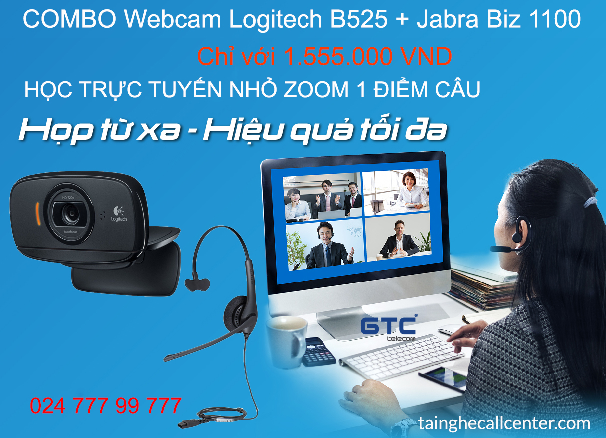 Combo webcam logitec B525+ Tai nghe Jabra Biz 1100 giá cực hót